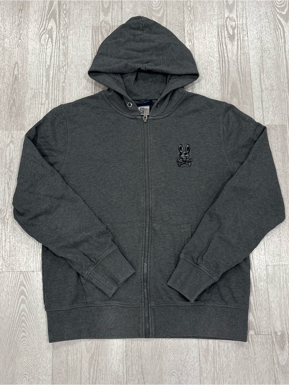 Psycho Bunny Men's Full-Zip Hoodie (Dark Charcoal Heather Grey) size M